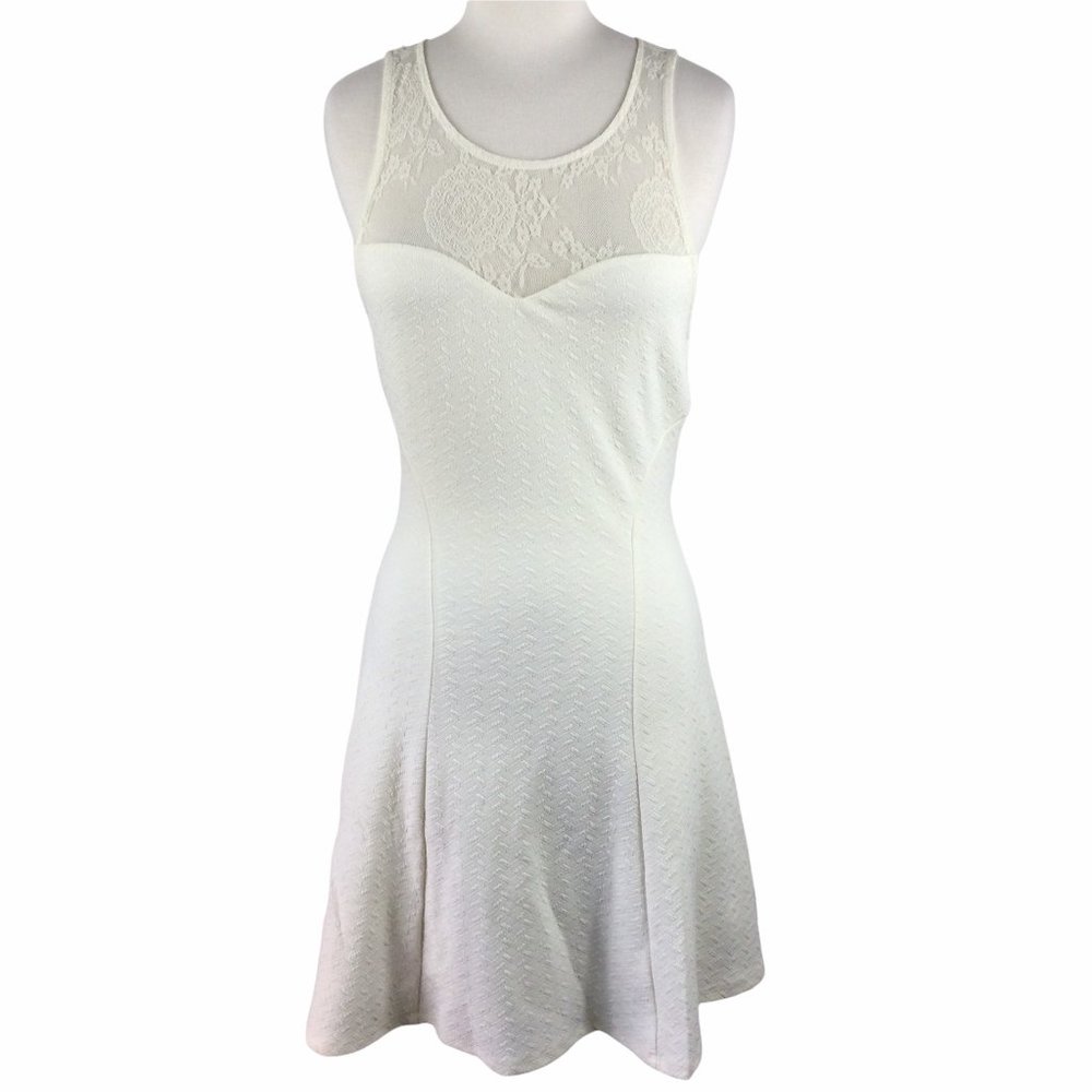 Monteau‎ Sleeveless White Dress, Lace Top, M,